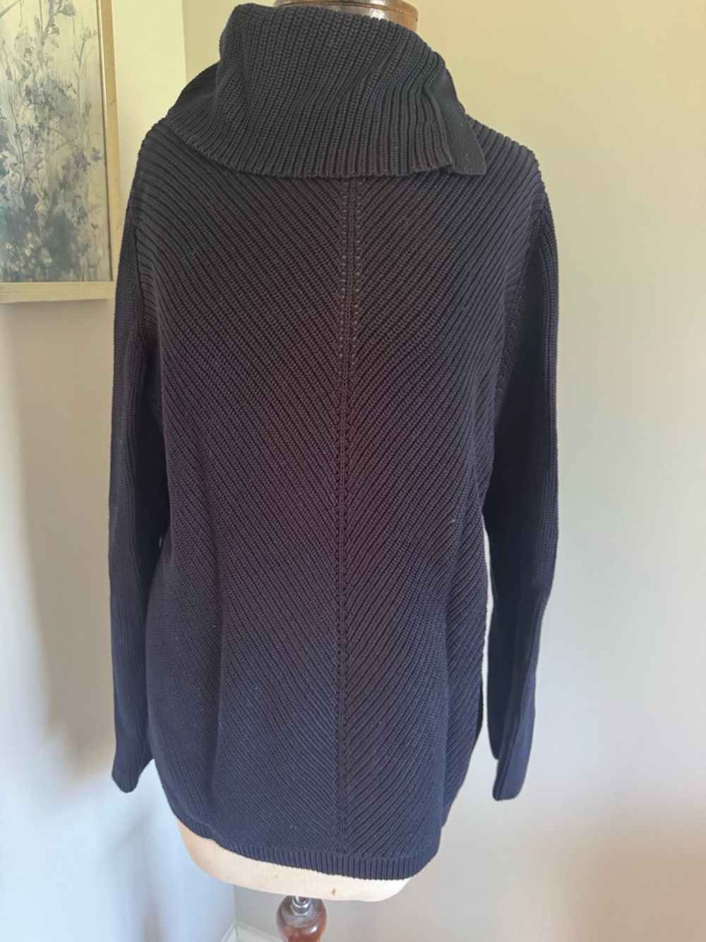 Talbots Navy Ribbed Cowl Neck Sweater